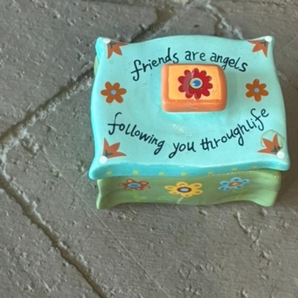 Natural Life Hand-Painted Ceramic Trinket Box "Friends Are Angels" Lori Siebert